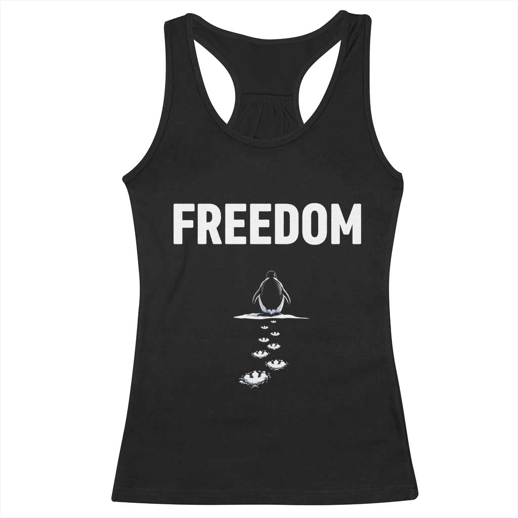 Penguin Freedom Racerback Tank Top Funny Nihilist Penguin Hiking Mountains