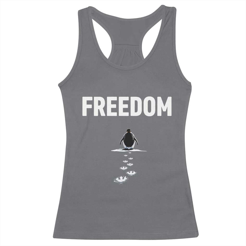 Penguin Freedom Racerback Tank Top Funny Nihilist Penguin Hiking Mountains