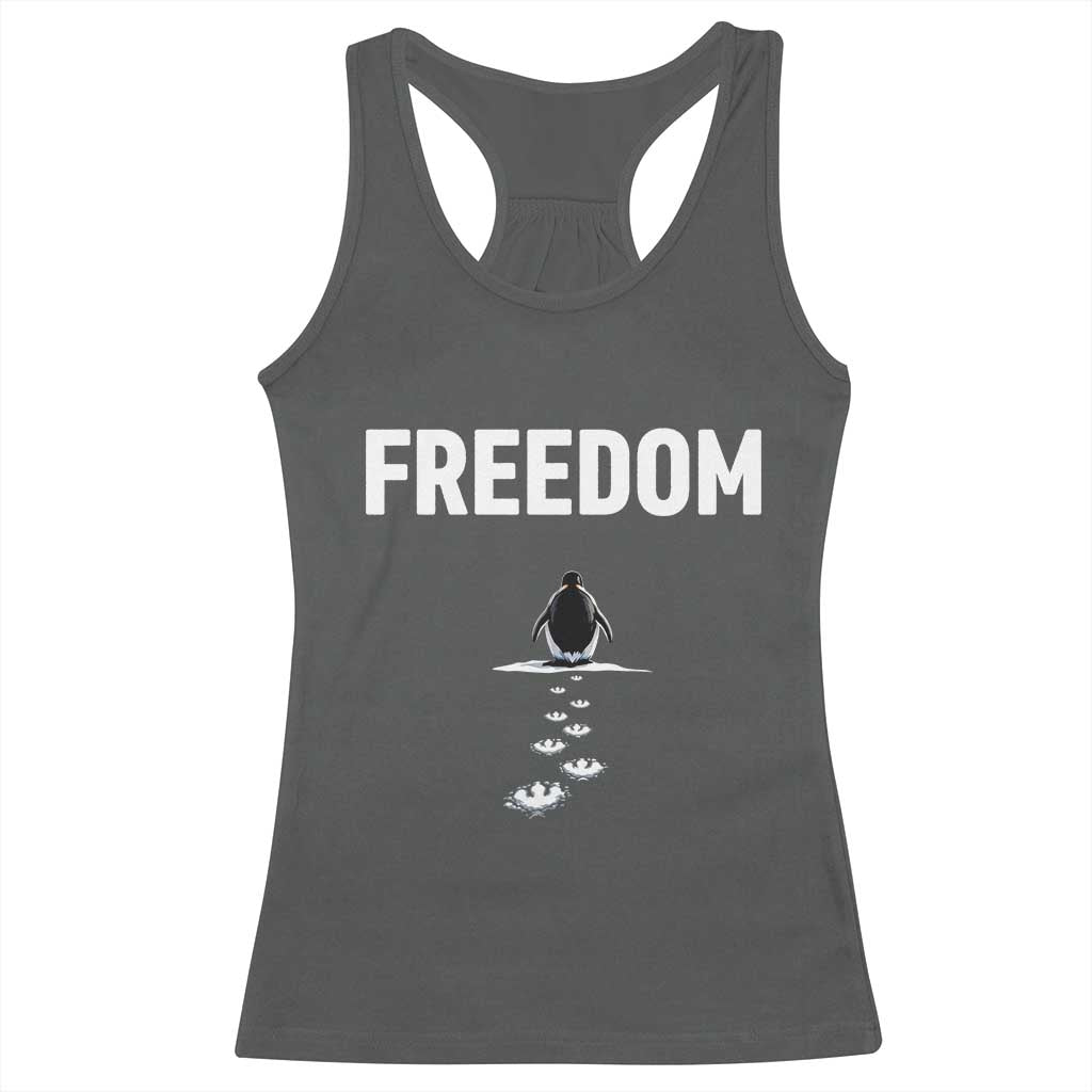 Penguin Freedom Racerback Tank Top Funny Nihilist Penguin Hiking Mountains