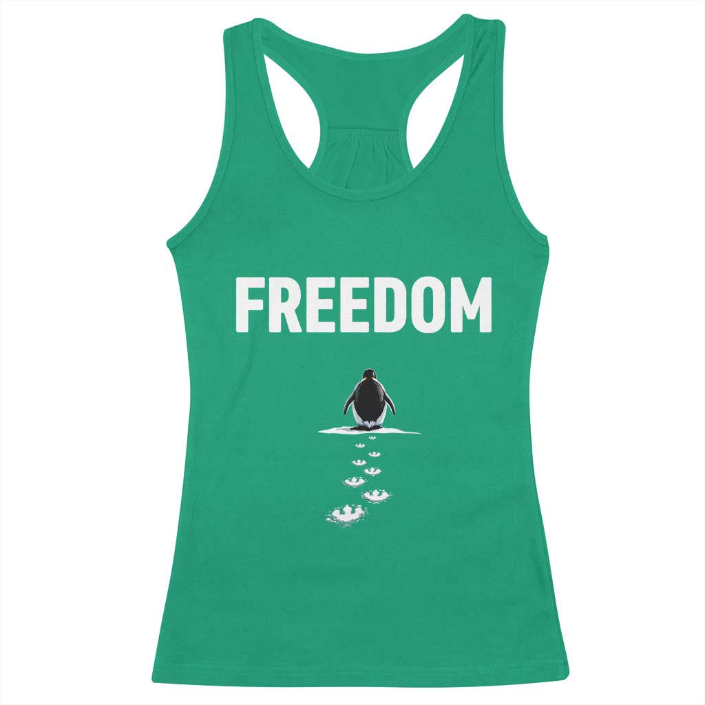 Penguin Freedom Racerback Tank Top Funny Nihilist Penguin Hiking Mountains