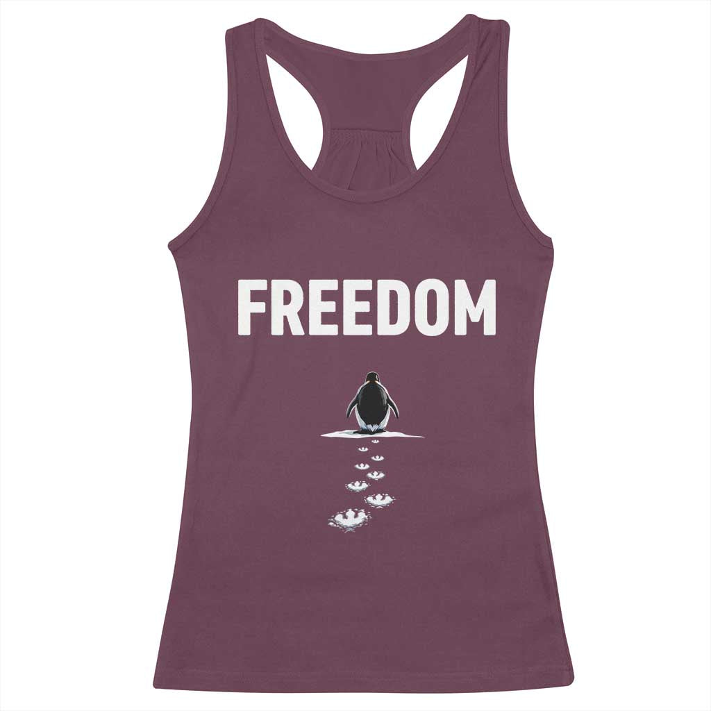 Penguin Freedom Racerback Tank Top Funny Nihilist Penguin Hiking Mountains