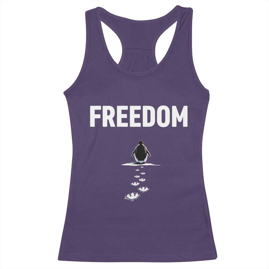 Penguin Freedom Racerback Tank Top Funny Nihilist Penguin Hiking Mountains