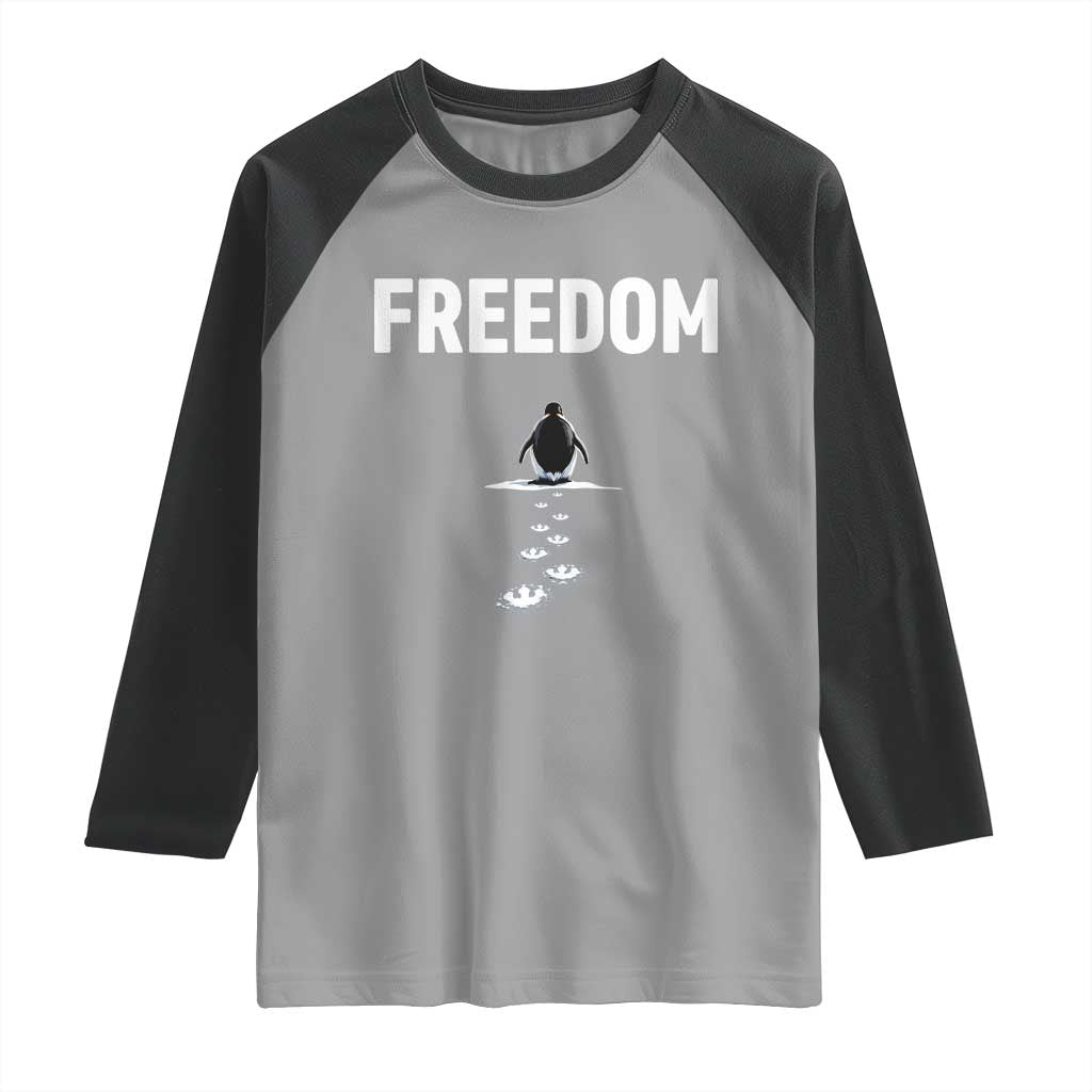 Penguin Freedom Raglan Shirt Funny Nihilist Penguin Hiking Mountains