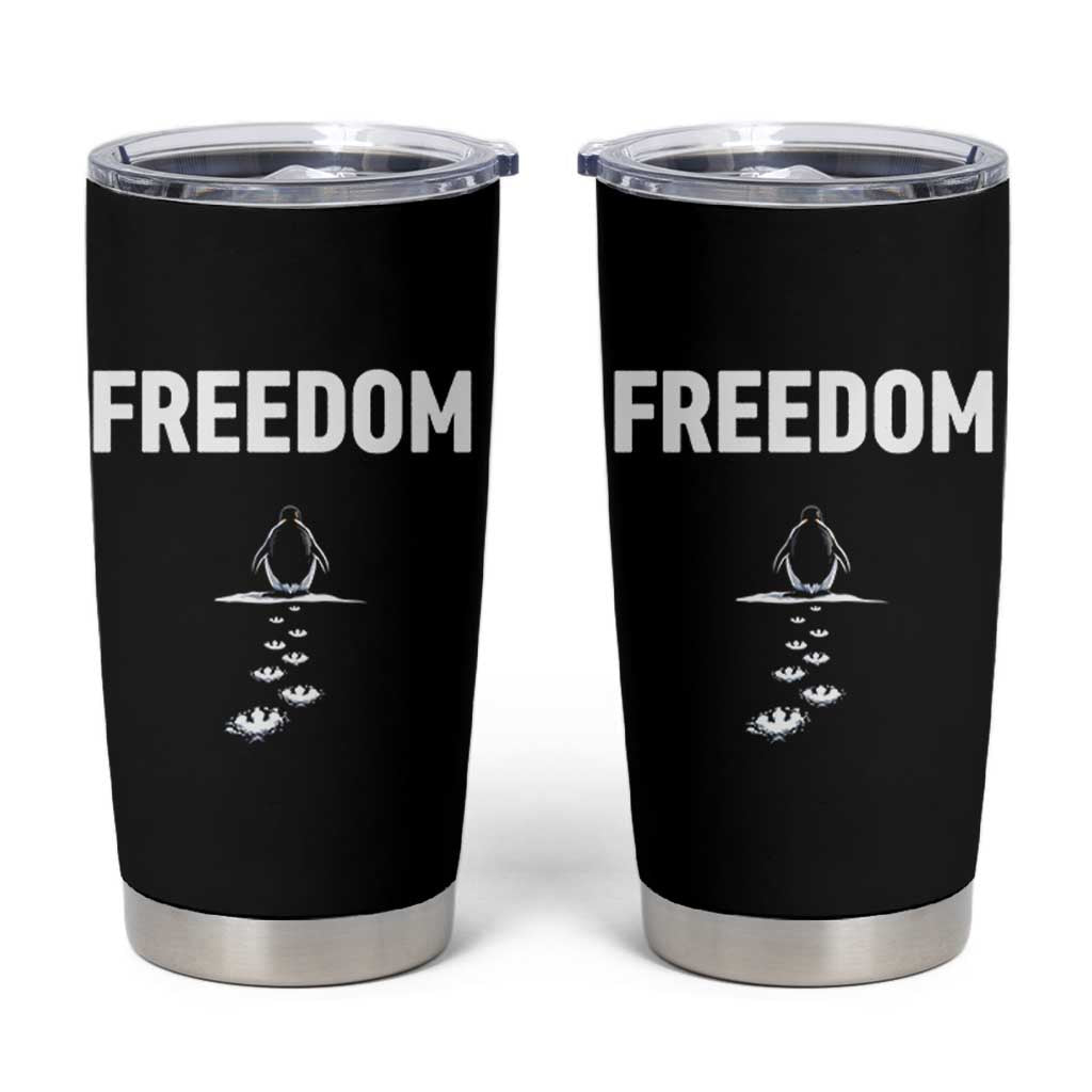 Penguin Freedom Tumbler Cup Funny Nihilist Penguin Hiking Mountains