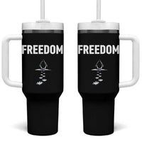 Penguin Freedom Tumbler With Handle Funny Nihilist Penguin Hiking Mountains