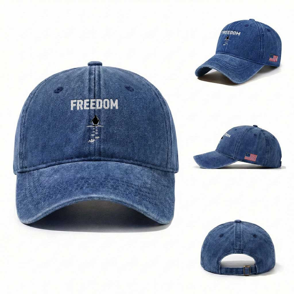 Penguin Freedom Washed Cotton Baseball Cap Funny Nihilist Penguin Hiking Mountains