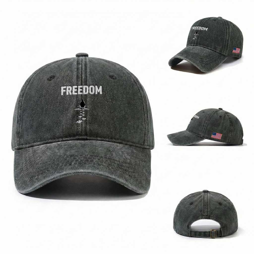 Penguin Freedom Washed Cotton Baseball Cap Funny Nihilist Penguin Hiking Mountains