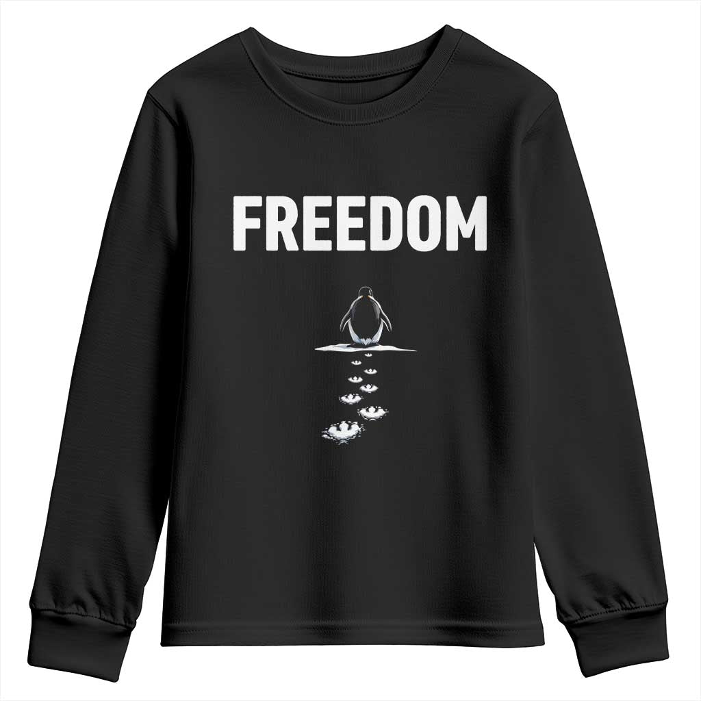 Penguin Freedom Youth Sweatshirt Funny Nihilist Penguin Hiking Mountains