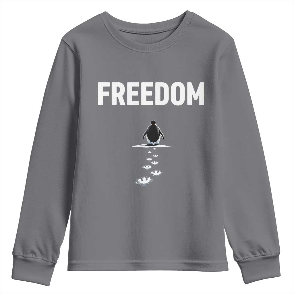 Penguin Freedom Youth Sweatshirt Funny Nihilist Penguin Hiking Mountains