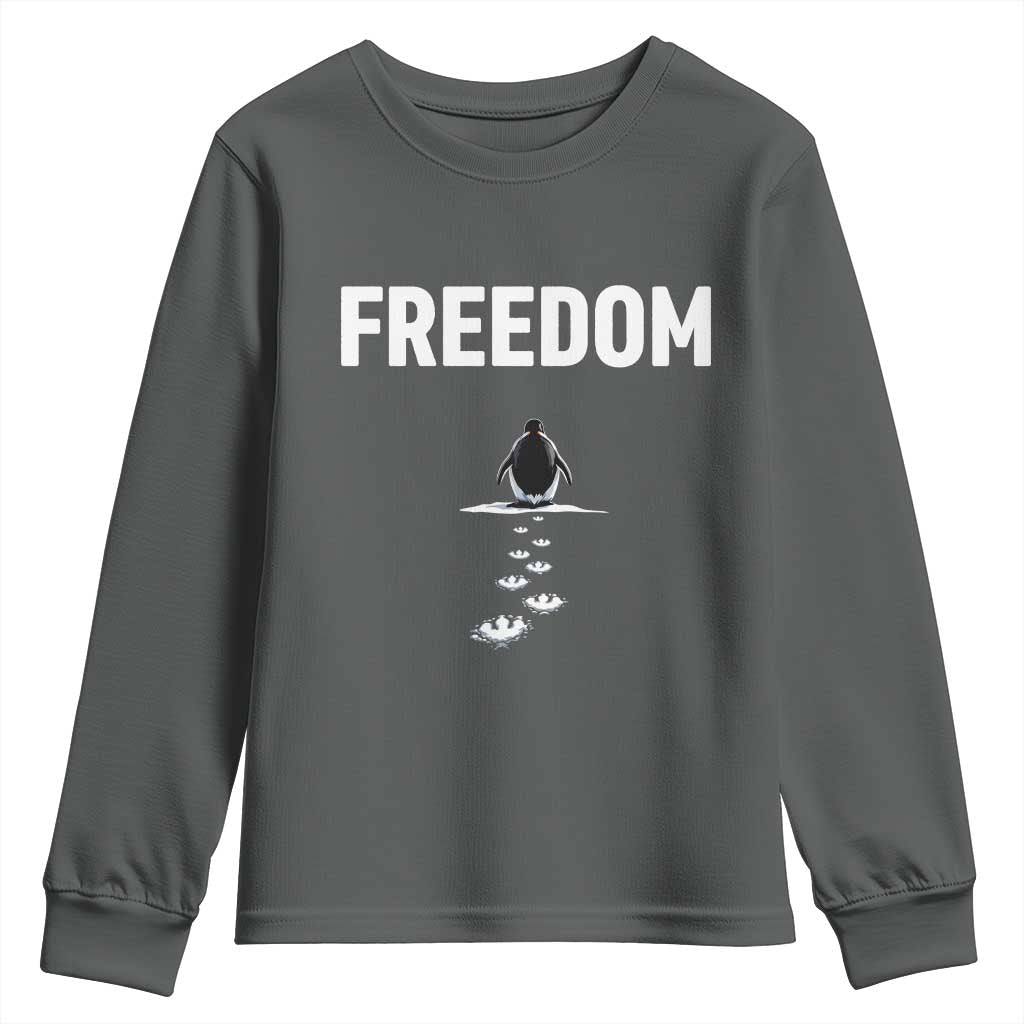 Penguin Freedom Youth Sweatshirt Funny Nihilist Penguin Hiking Mountains