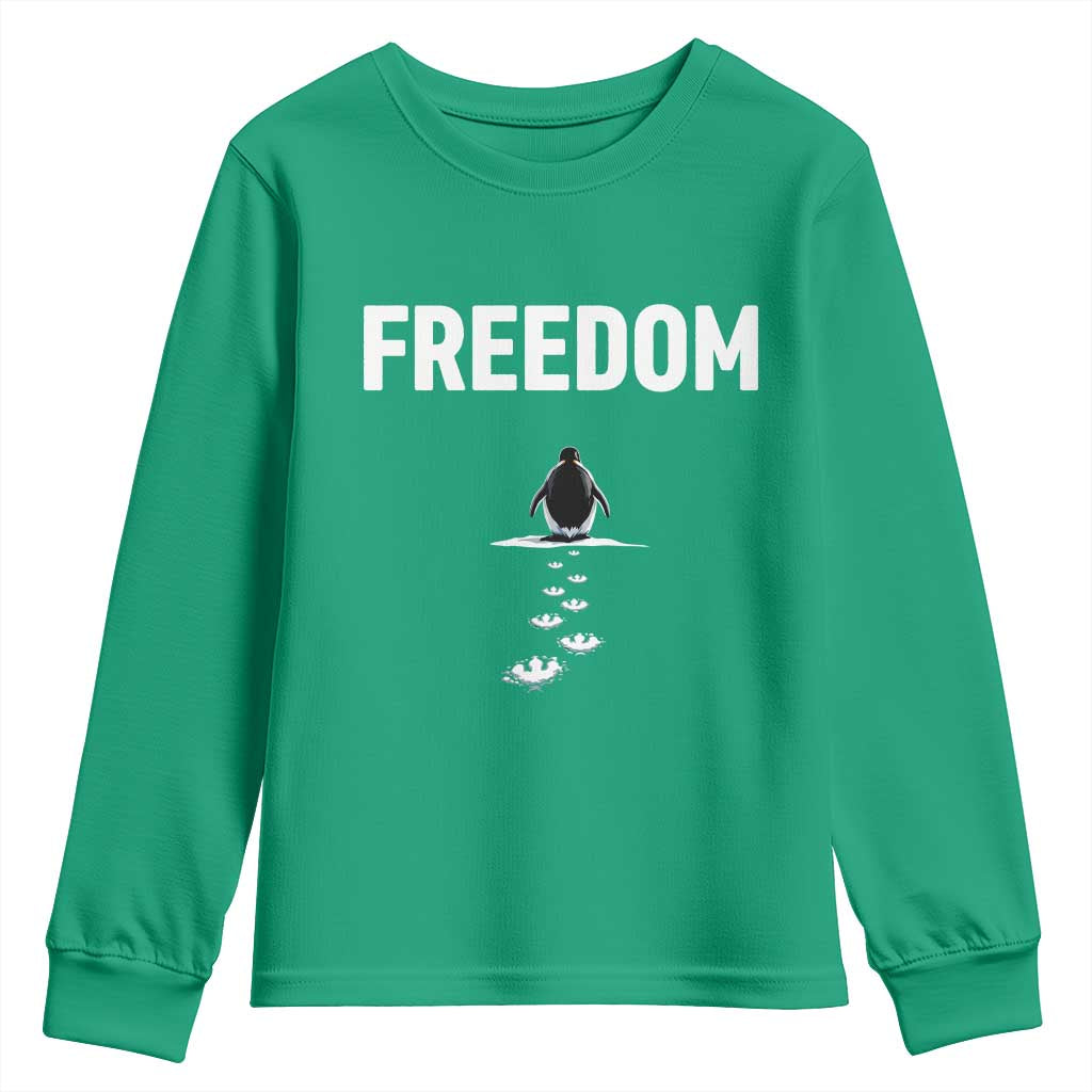 Penguin Freedom Youth Sweatshirt Funny Nihilist Penguin Hiking Mountains