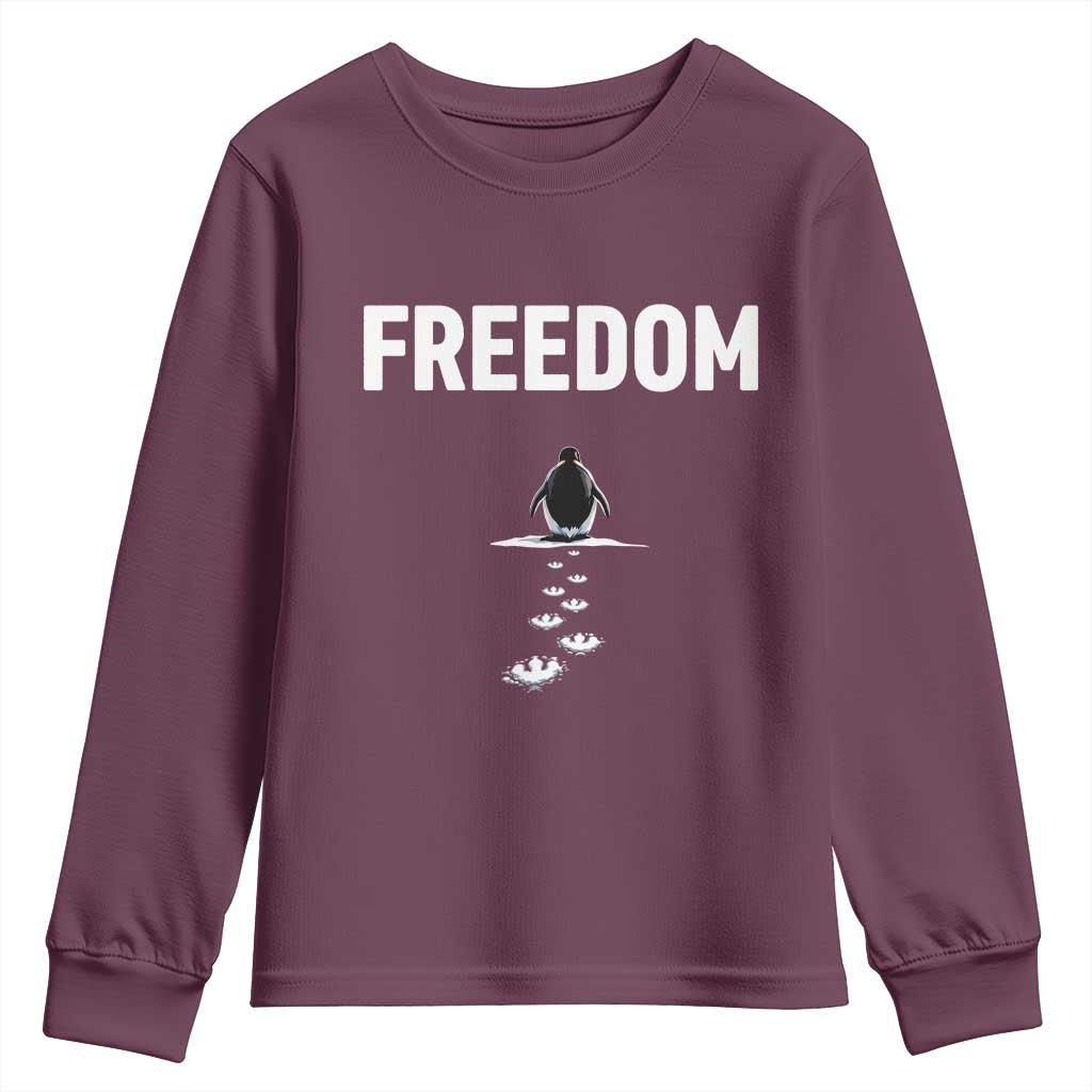 Penguin Freedom Youth Sweatshirt Funny Nihilist Penguin Hiking Mountains