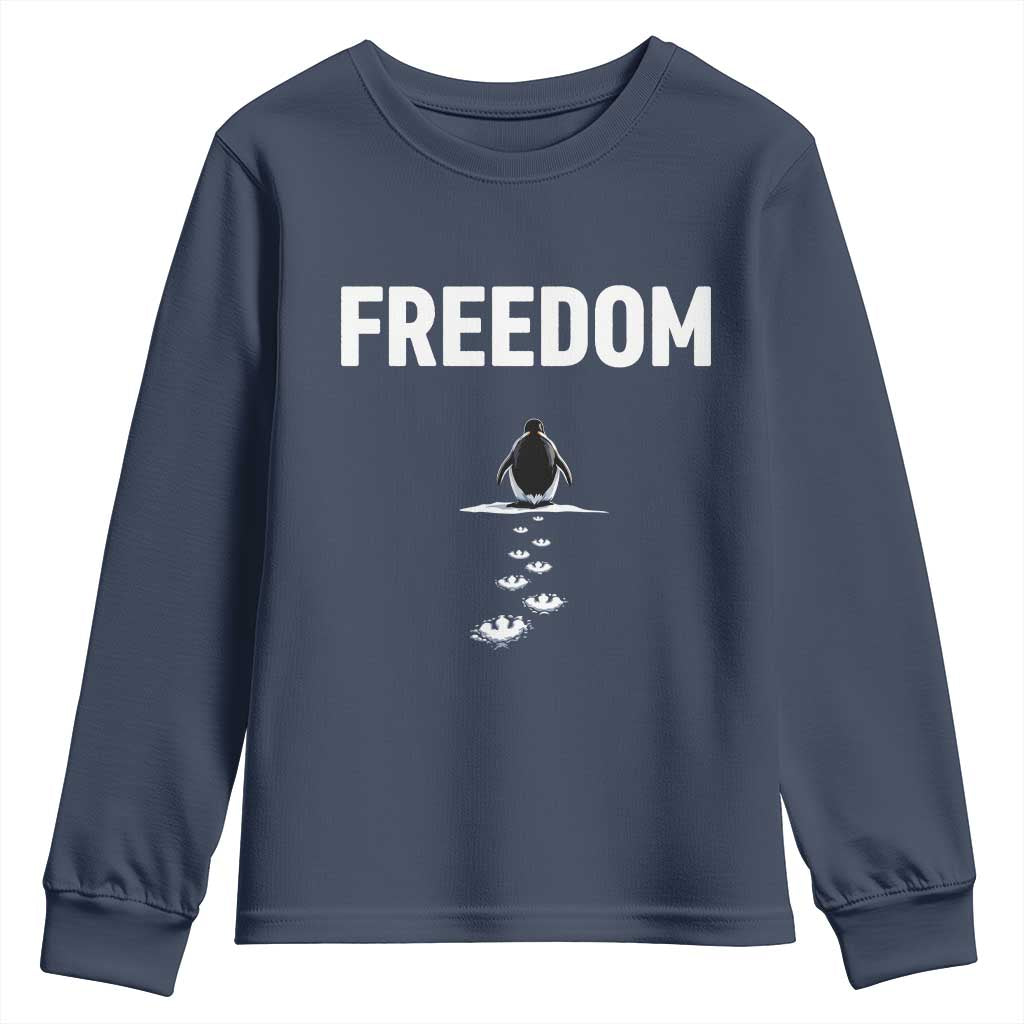 Penguin Freedom Youth Sweatshirt Funny Nihilist Penguin Hiking Mountains
