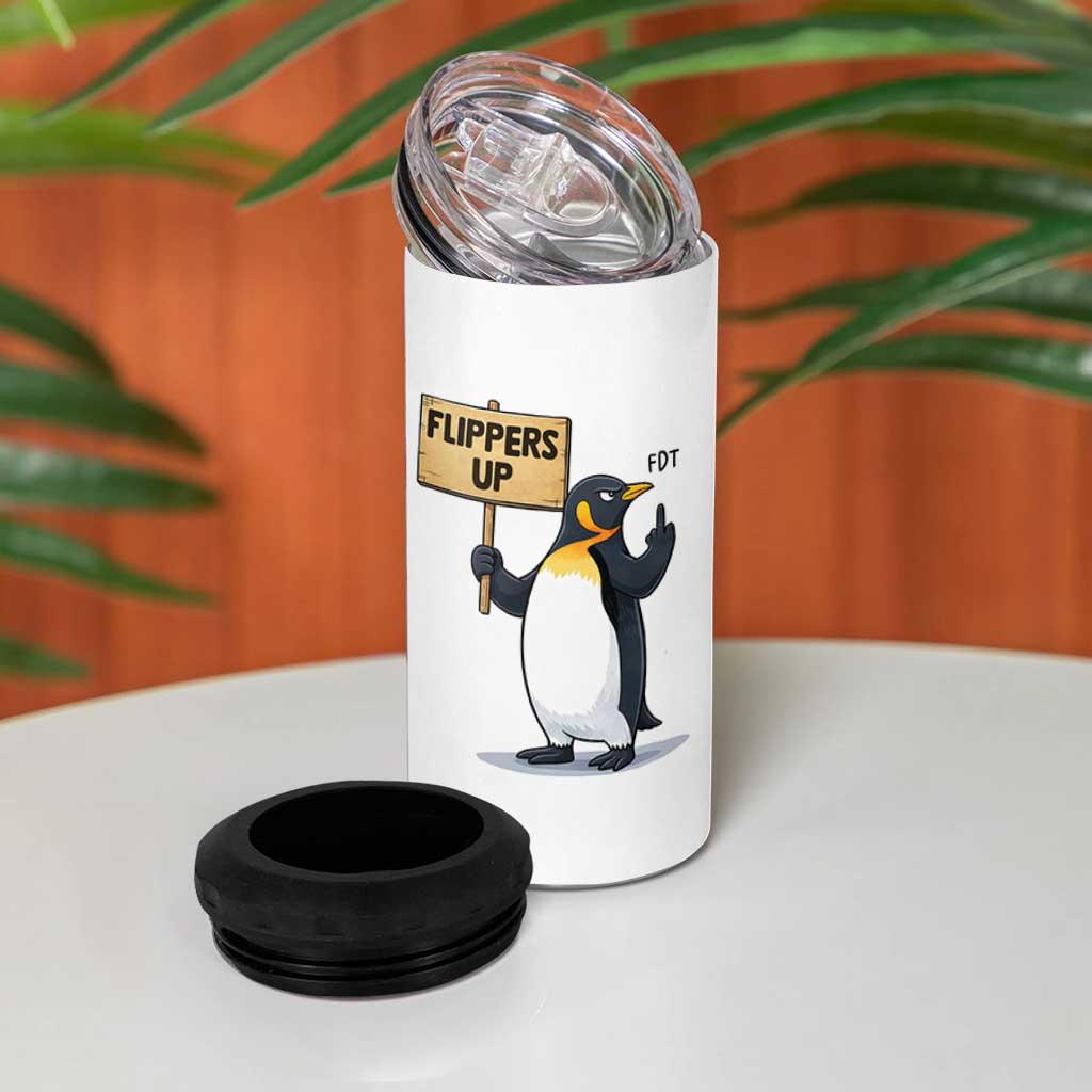 Penguins Resist 4 in 1 Can Cooler Tumbler Flippers Up Protest