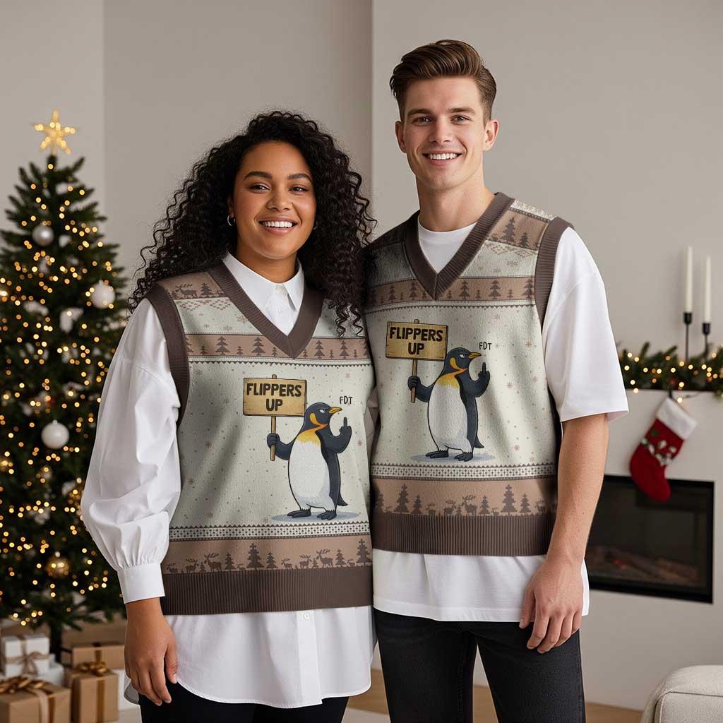 Penguins Resist V-Neck Knit Sweater Vest Flippers Up Protest