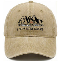 Funny Penguins Resist Protest Washed Cotton Baseball Cap I Pefer My Ice Crushed