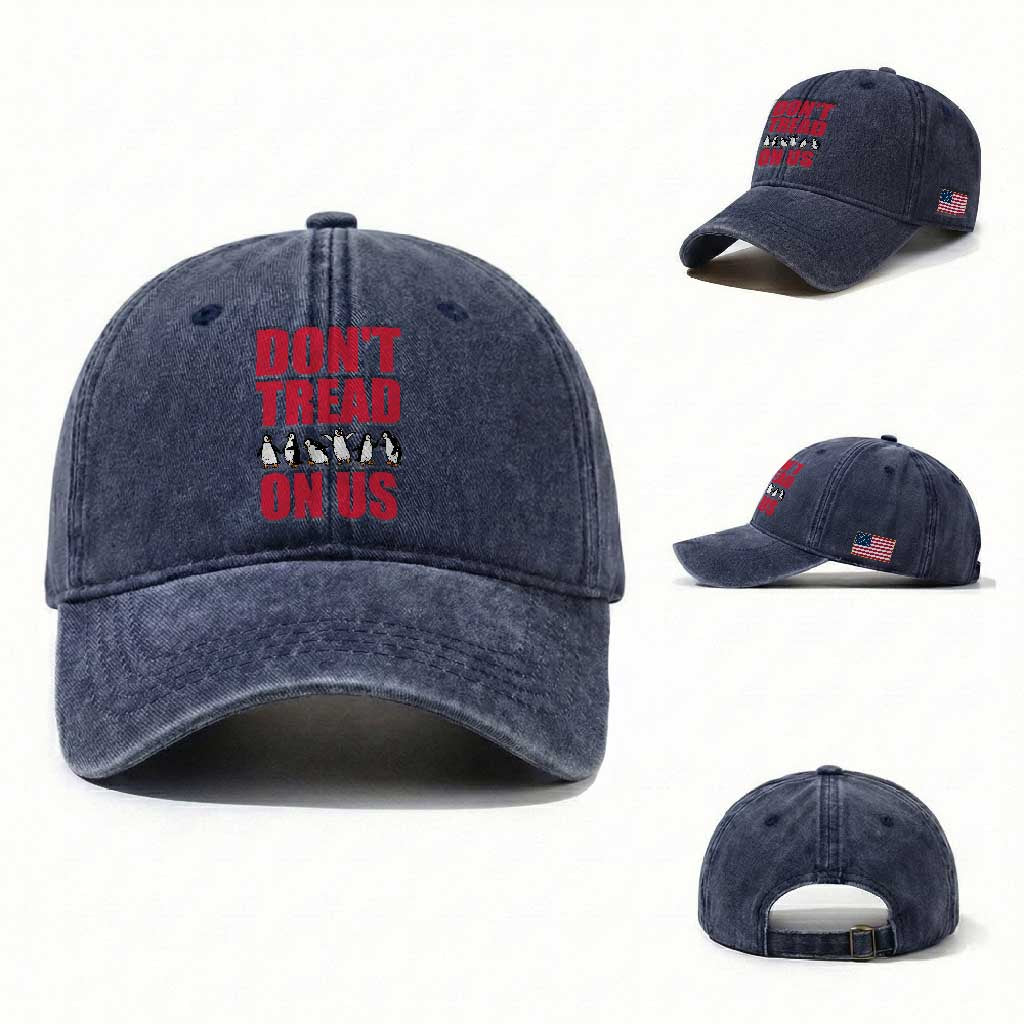 Funny Penguins Resist Protest Washed Cotton Baseball Cap Don't Tread On Us