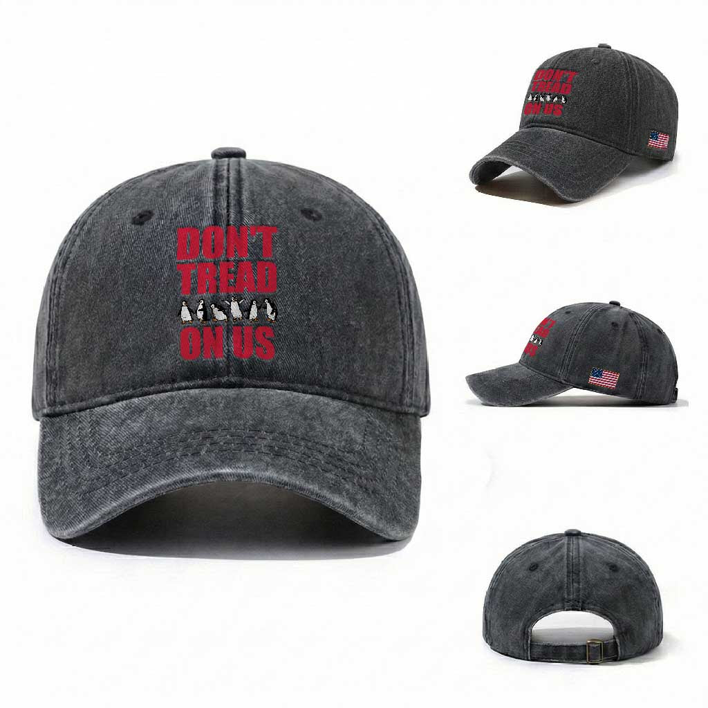 Funny Penguins Resist Protest Washed Cotton Baseball Cap Don't Tread On Us