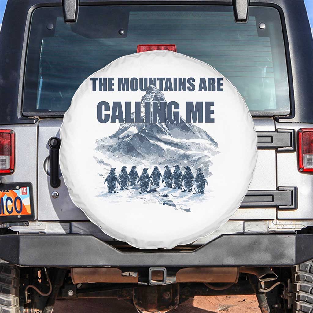 Funny Nihilist Penguin Hiking Spare Tire Cover The Mountains Are Calling Me