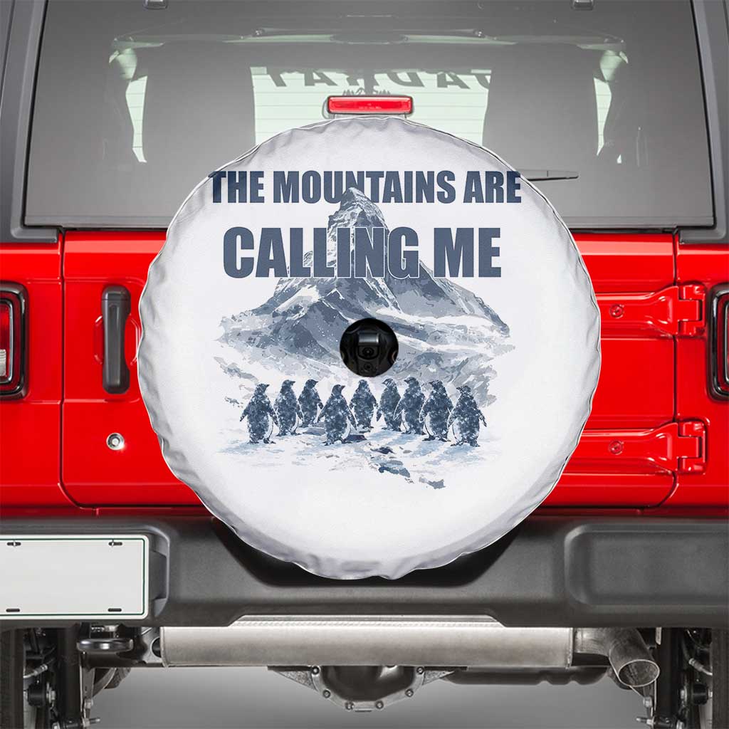 Funny Nihilist Penguin Hiking Spare Tire Cover The Mountains Are Calling Me