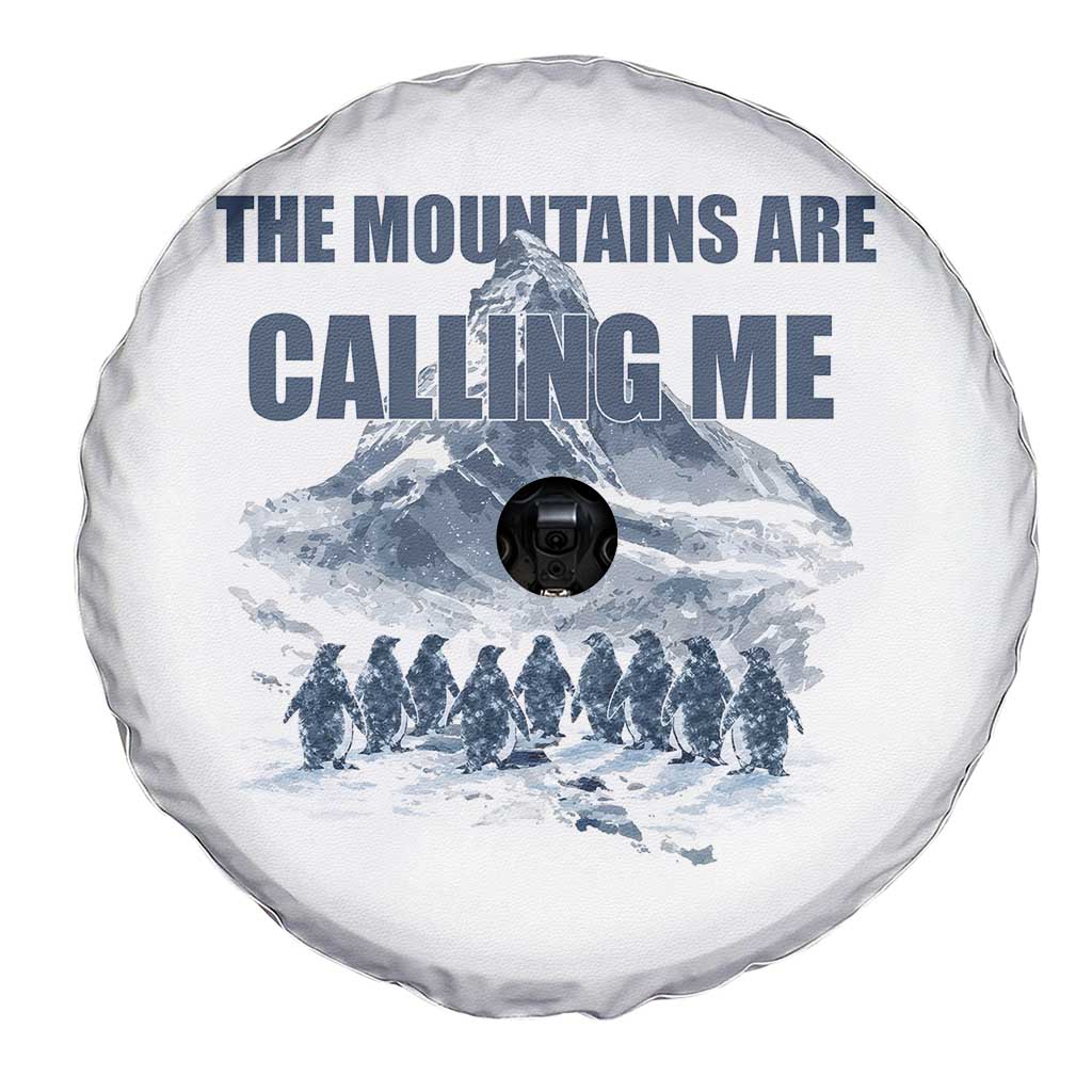 Funny Nihilist Penguin Hiking Spare Tire Cover The Mountains Are Calling Me