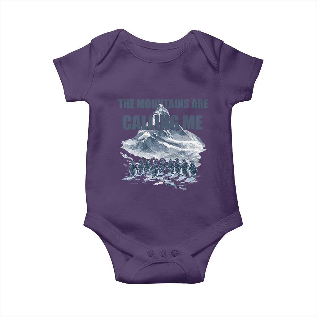 Funny Nihilist Penguin Hiking Baby Onesie The Mountains Are Calling Me