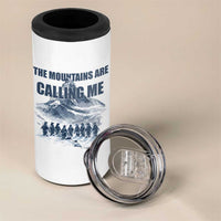 Funny Nihilist Penguin Hiking 4 in 1 Can Cooler Tumbler The Mountains Are Calling Me