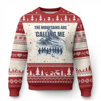 Funny Nihilist Penguin Hiking Ugly Christmas Sweater The Mountains Are Calling Me