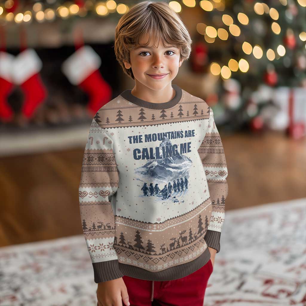 Funny Nihilist Penguin Hiking Ugly Christmas Sweater The Mountains Are Calling Me