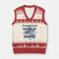 Funny Nihilist Penguin Hiking V-Neck Knit Sweater Vest The Mountains Are Calling Me
