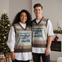 Funny Nihilist Penguin Hiking V-Neck Knit Sweater Vest The Mountains Are Calling Me