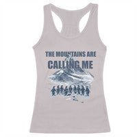 Funny Nihilist Penguin Hiking Racerback Tank Top The Mountains Are Calling Me