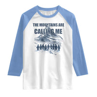 Funny Nihilist Penguin Hiking Raglan Shirt The Mountains Are Calling Me