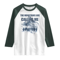 Funny Nihilist Penguin Hiking Raglan Shirt The Mountains Are Calling Me