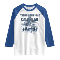 Funny Nihilist Penguin Hiking Raglan Shirt The Mountains Are Calling Me