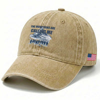 Funny Nihilist Penguin Hiking Washed Cotton Baseball Cap The Mountains Are Calling Me
