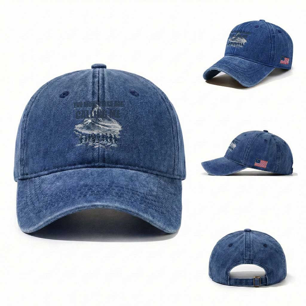 Funny Nihilist Penguin Hiking Washed Cotton Baseball Cap The Mountains Are Calling Me