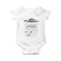 Funny Nihilist Penguin Hiking Baby Onesie No Plan Just Forward