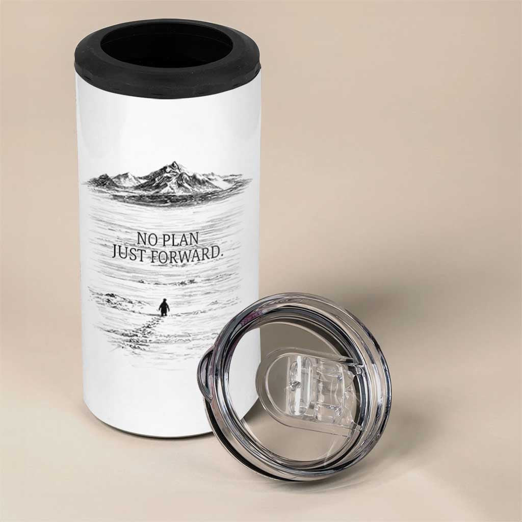 Funny Nihilist Penguin Hiking 4 in 1 Can Cooler Tumbler No Plan Just Forward