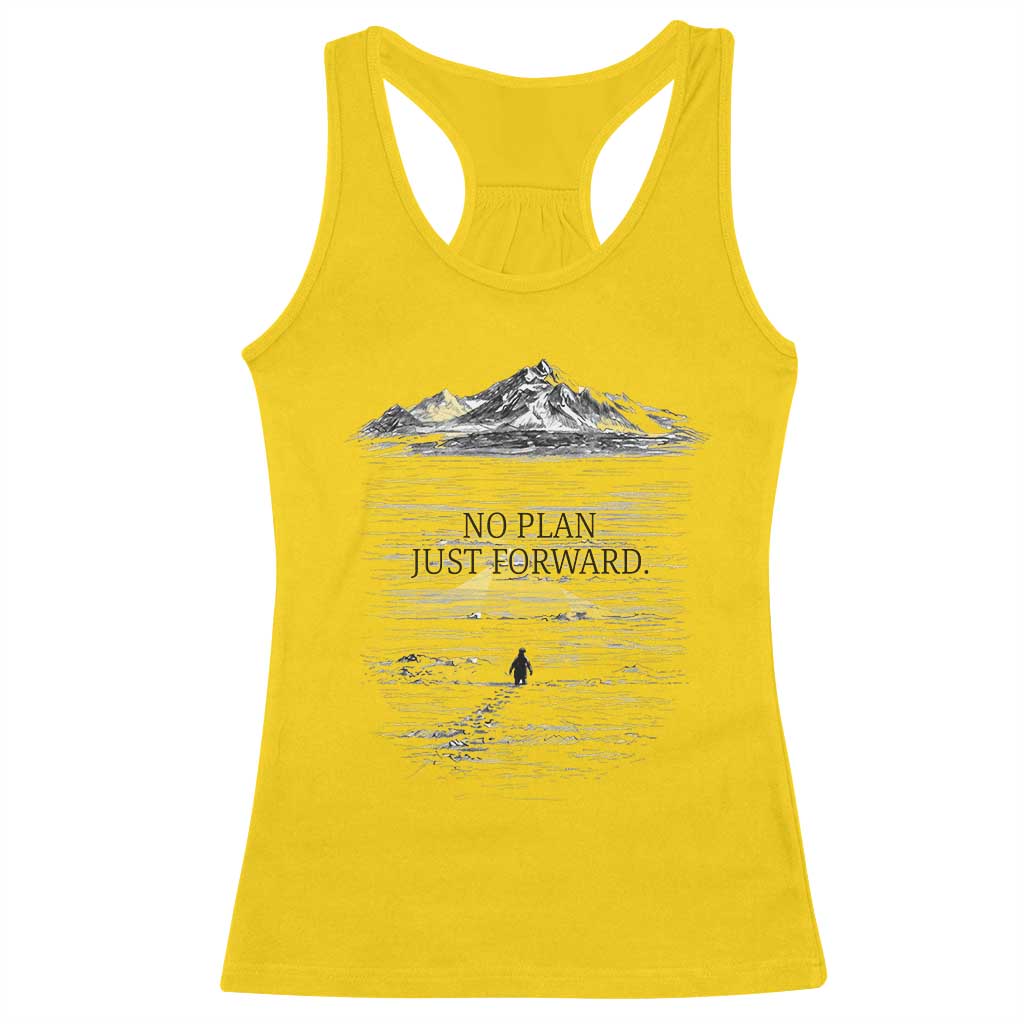 Funny Nihilist Penguin Hiking Racerback Tank Top No Plan Just Forward