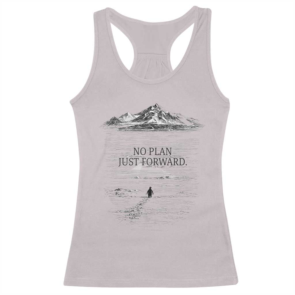 Funny Nihilist Penguin Hiking Racerback Tank Top No Plan Just Forward