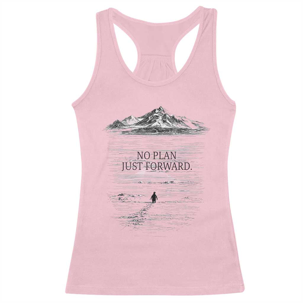 Funny Nihilist Penguin Hiking Racerback Tank Top No Plan Just Forward