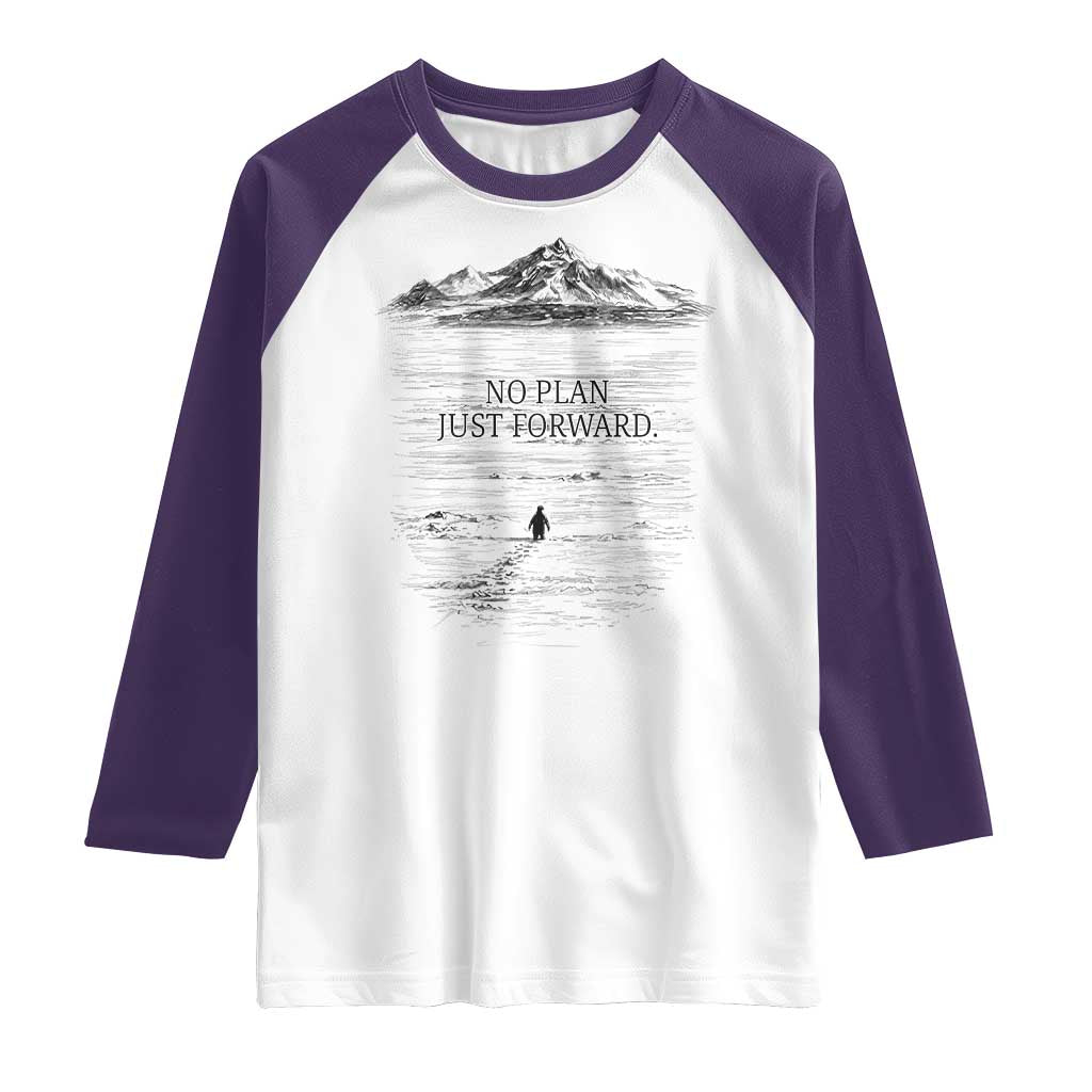 Funny Nihilist Penguin Hiking Raglan Shirt No Plan Just Forward