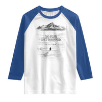 Funny Nihilist Penguin Hiking Raglan Shirt No Plan Just Forward