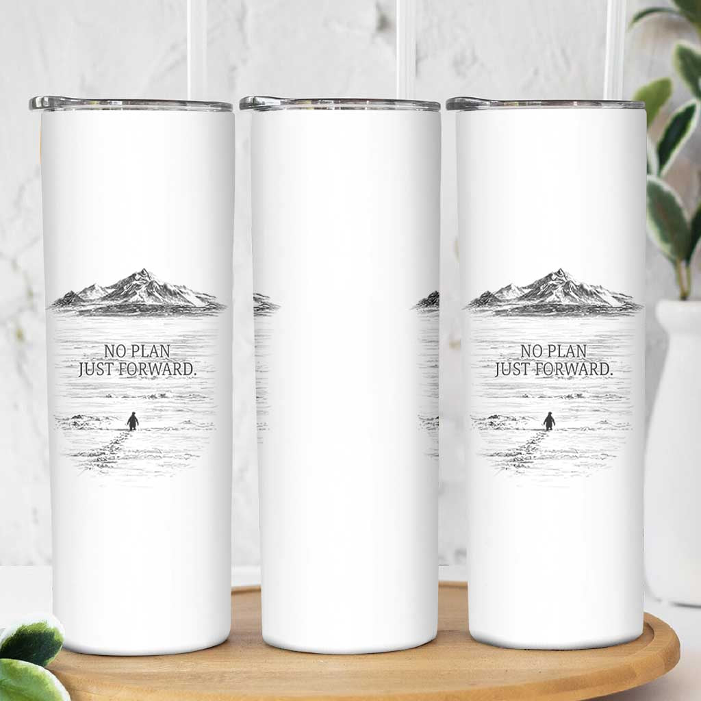 Funny Nihilist Penguin Hiking Skinny Tumbler No Plan Just Forward