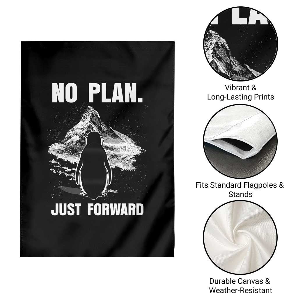Nihilist Penguin Hiking Meme Garden Flag No Plan Just Forward
