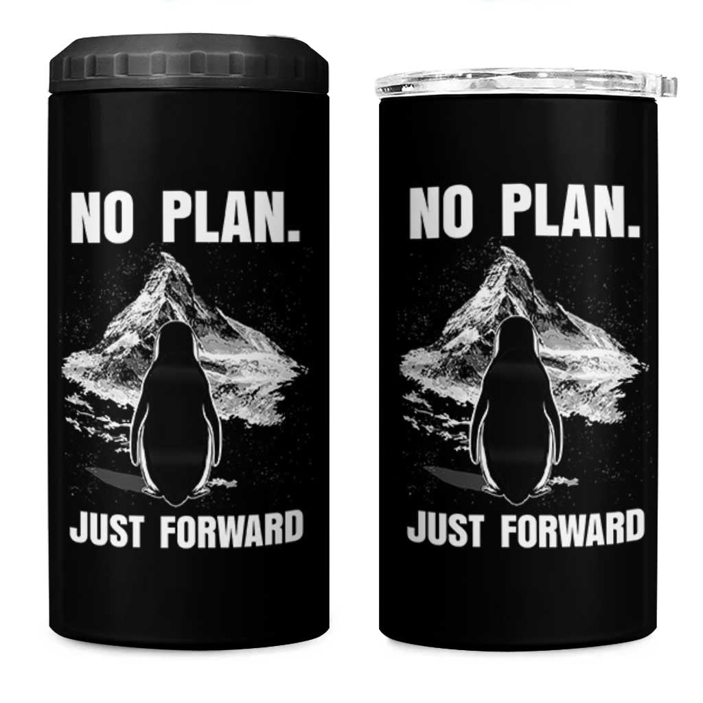 Nihilist Penguin Hiking Meme 4 in 1 Can Cooler Tumbler No Plan Just Forward