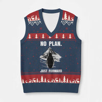 Nihilist Penguin Hiking Meme V-Neck Knit Sweater Vest No Plan Just Forward