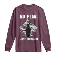 Nihilist Penguin Hiking Meme Long Sleeve Shirt No Plan Just Forward