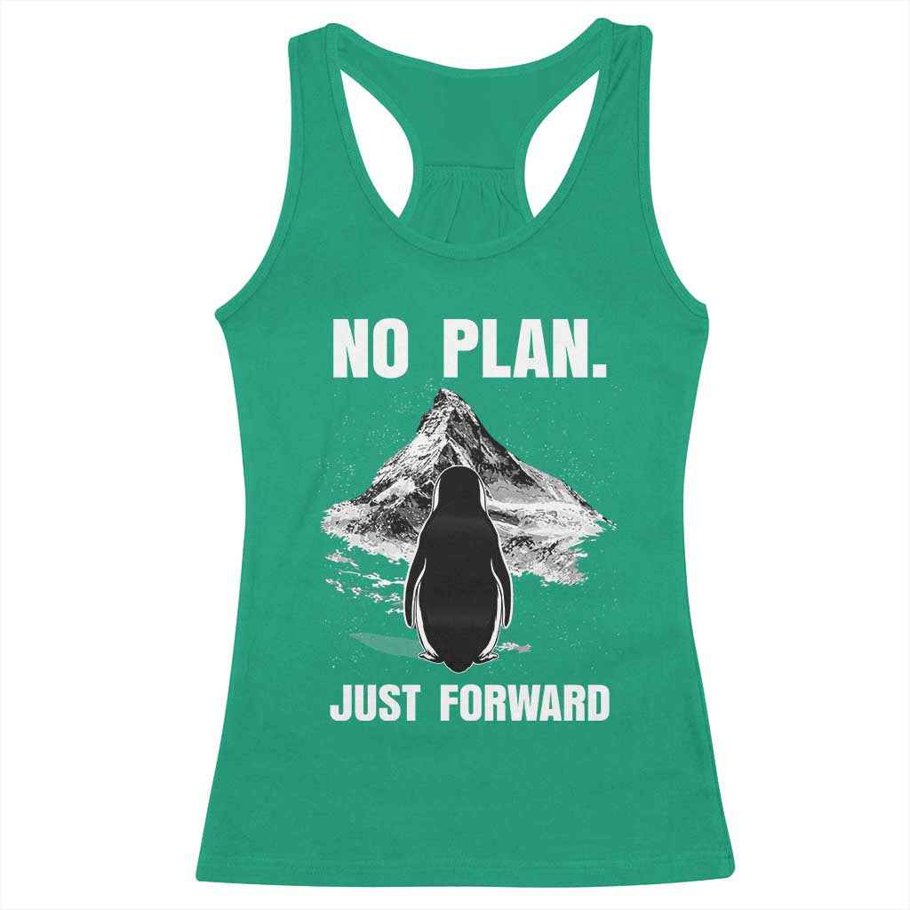 Nihilist Penguin Hiking Meme Racerback Tank Top No Plan Just Forward